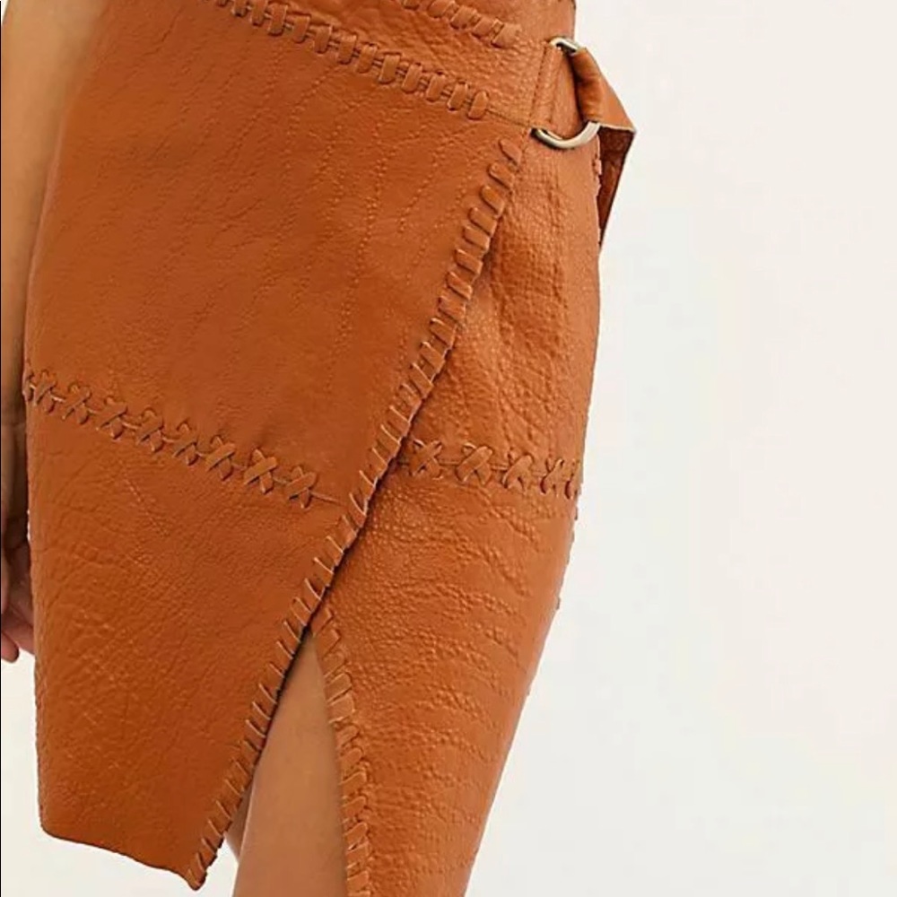 Free People Leather Belted Wrap Around Skirt